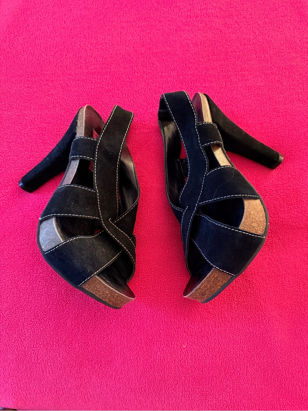 Betsey Johnson Black Suede Peep-Toe Slingback Heels